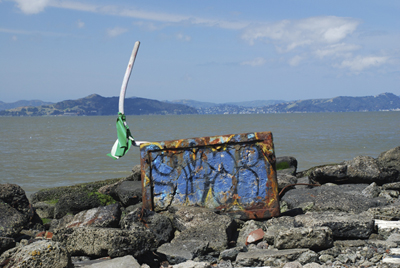 goat sculpture and view of bay, Albany Bulb