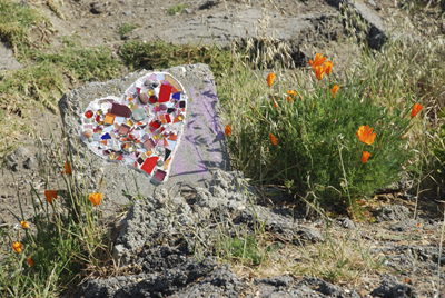 mosaic heart and poppies, Albany Bulb